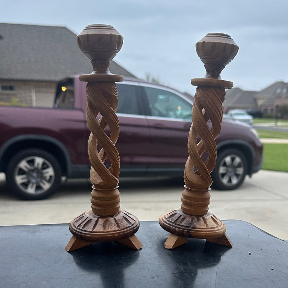 Hand carved olive wood Candle Holders